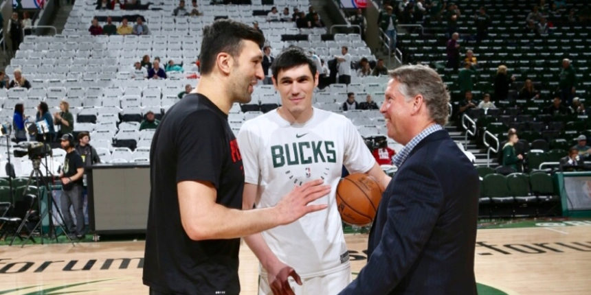 Dave Babcock with Zaza Pachulia and Ersan Ilyasova